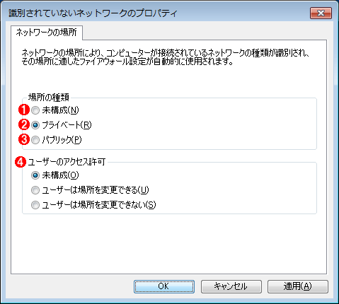 識別されていないネットワーク」のポリシー 識別されていないネットワーク」のポリシー